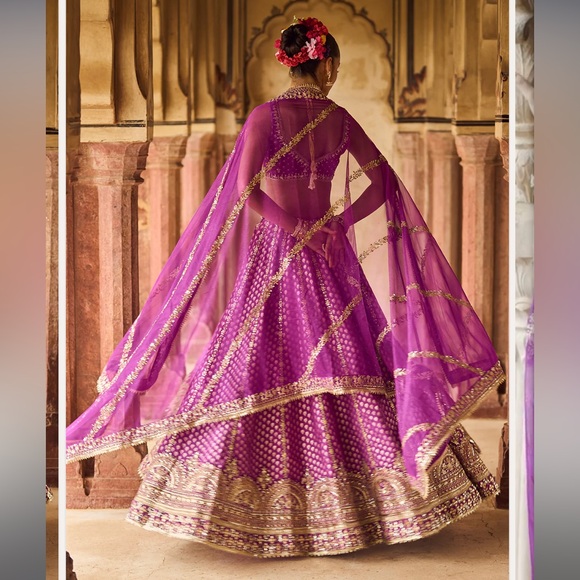Purple Embroidered Brocade Lehenga - Picture 2 of 7